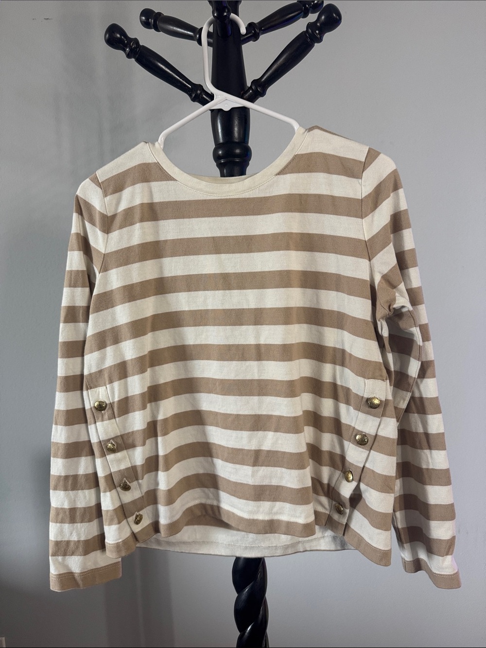 Striped Long Sleeve Top in Cream and Tan